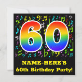 60e verjaardagsfeest: leuke muzieksymbolen, regenb kaart (Voorkant)