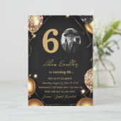 60e verjaardagsfeest met ballonnen en glitter kaart (Staand voorkant)