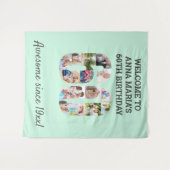 60e Verjaardagsfeest Mint Foto Collage Achtergrond Wandkleed (Voorkant (horizontaal))