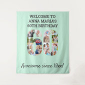 60e Verjaardagsfeest Mint Foto Collage Achtergrond Wandkleed (Voorkant)