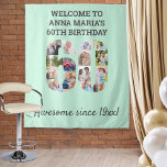 60e verjaardagsfeest muntfoto collage achtergrond wandkleed<br><div class="desc">Maak je eigen fotocollage op dit mintgroene wandkleed voor een 60ste verjaardagsfeest. Deze wanddecoraties zijn een geweldige achtergrond, welkomstbord of fotohokje. De template is voor je opgezet om je eigen foto's toe te voegen, die automatisch het nummer 60 vormen. De typografie combineert vette en schrijfletters in donkergrijs. De voorbeeldtekst luidt...</div>