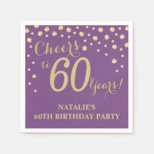 60e verjaardagsfeest Paarse en gouden diamant Servet