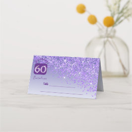60e verjaardagsfeest Paarse Glitter Place Card Plaatskaartje