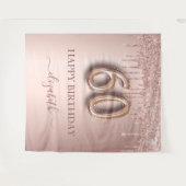 60e verjaardagsfeest roze roos goud glitters wandkleed (Voorkant (horizontaal))
