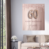 60e verjaardagsfeest roze roos goud glitters wandkleed