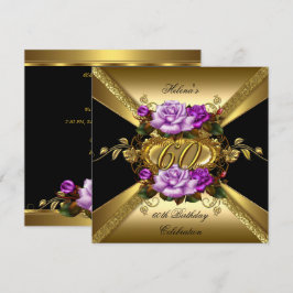 60e Verjaardagsfeest Rozen Paars Goud Zwart Kaart