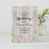 60e verjaardagsfeest rustiek hout bloem 40e uitnod kaart (Staand voorkant)