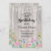 60e verjaardagsfeest rustiek hout bloem 40e uitnod kaart (Voorkant / Achterkant)