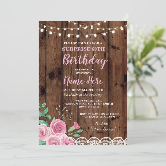 60e Verjaardagsfeest Verrassing Bloemen Roze Uitno Kaart (Staand voorkant)