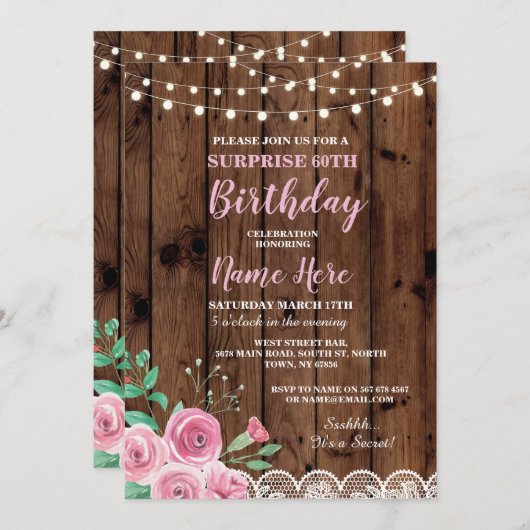 60e Verjaardagsfeest Verrassing Bloemen Roze Uitno Kaart (Voorkant / Achterkant)