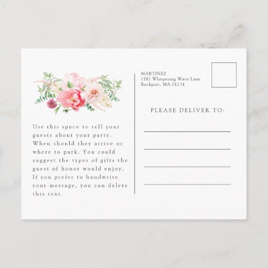 60e Verjaardagsfeest Vrouwelijke Roze Bloemen Uitn Uitnodiging Briefkaart (Achterkant)