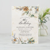 60e Verjaardagsfeest Winter White Floral Greenery Kaart (Staand voorkant)