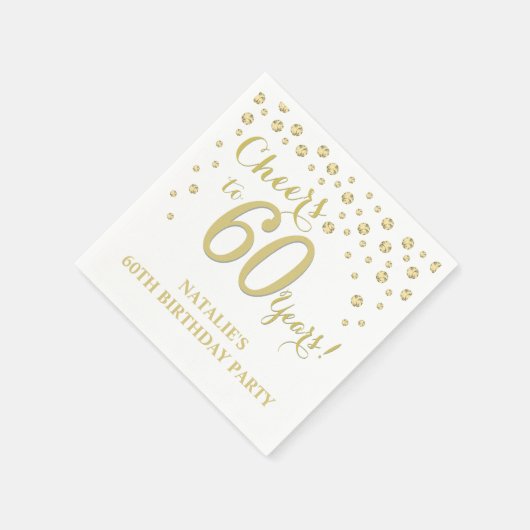 60e Verjaardagsfeest Witte en Gouden Diamant Servet (Hoek)