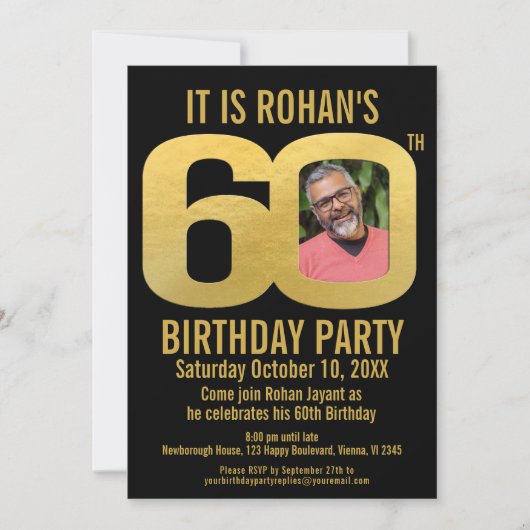 60e Verjaardagsfeest zwart goud nu foto Kaart (Voorkant)