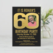 60e Verjaardagsfeest zwart goud nu foto Kaart (Staand voorkant)