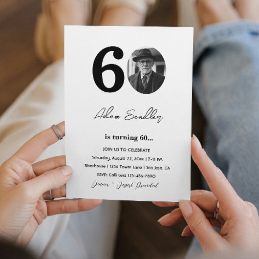 60e verjaardagsfeest zwart-wit kaart