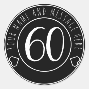 60e verjaardagsfeest zwart-wit Modern Simple Ronde Sticker