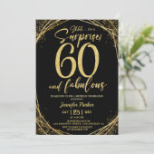 60e verjaardagsfeestje 60 Fabulous Zwart Goud Glit Kaart (Staand voorkant)