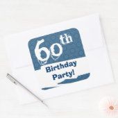 60e Verjaardagsfeestje Blauw Patroon Midnight en N Vierkante Sticker (Envelop)