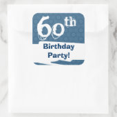 60e Verjaardagsfeestje Blauw Patroon Midnight en N Vierkante Sticker (Tas)