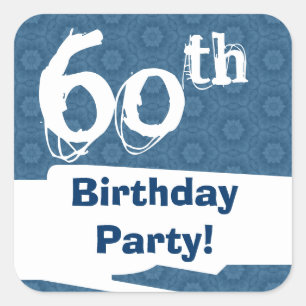 60e Verjaardagsfeestje Blauw Patroon Midnight en N Vierkante Sticker