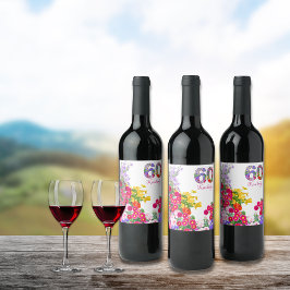 60e verjaardagsfeestje bloem boeket wijn labels wijn etiket
