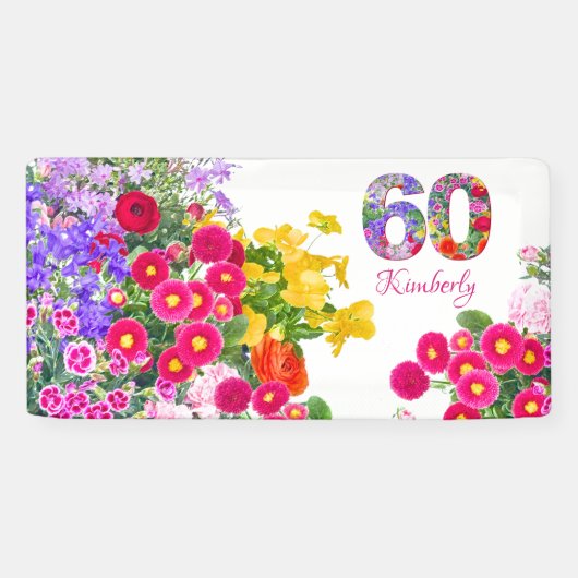 60e verjaardagsfeestje Bloemen Boeket Banner (Horizontaal)