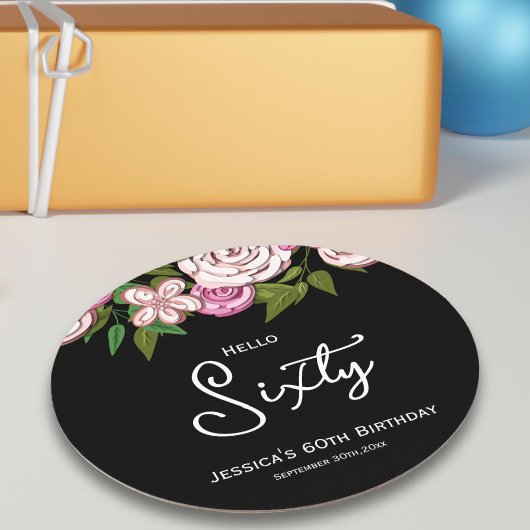 60e verjaardagsfeestje Bloemen Ronde Kartonnen Onderzetter