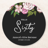60e verjaardagsfeestje Bloemen Ronde Kartonnen Onderzetter (Voorkant)