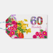 60e verjaardagsfeestje bloemenboeket cadeau labels cadeaulabel (Achterkant Horizontaal)