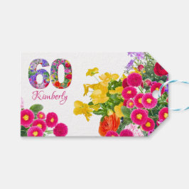60e verjaardagsfeestje bloemenboeket cadeau labels cadeaulabel