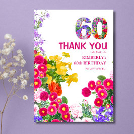 60e verjaardagsfeestje bloemenboeket dank u kaart