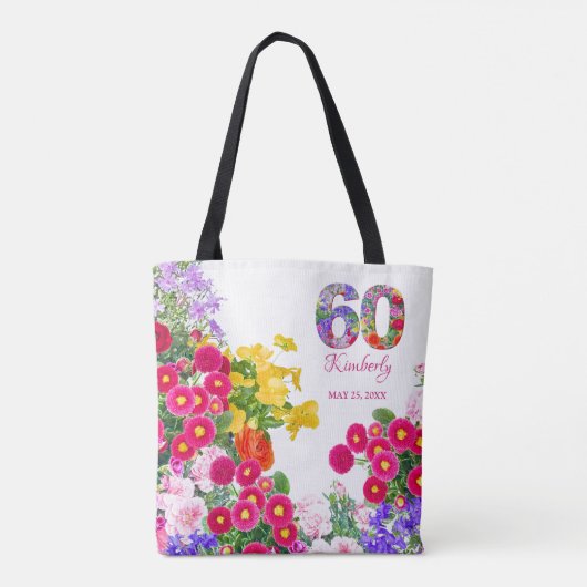 60e verjaardagsfeestje Bloemengasten gunsten canva Tote Bag (Achterkant)