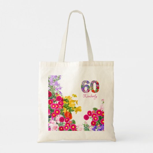 60e verjaardagsfeestje Bloemengasten gunsten canva Tote Bag (Achterkant)