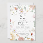 60e verjaardagsfeestje Blush Roze Waterverf Bloeme Kaart (Voorkant)