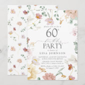 60e verjaardagsfeestje Blush Roze Waterverf Bloeme Kaart (Voorkant / Achterkant)