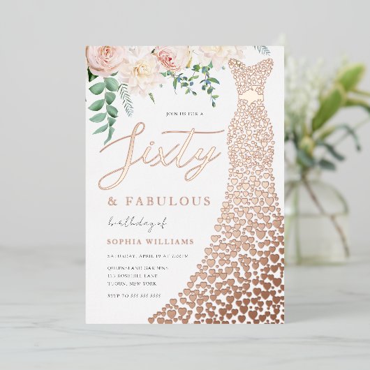 60e verjaardagsfeestje echt Roos goudfolie uitnodi Folie Uitnodiging (Staand Voorkant)