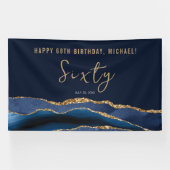 60e verjaardagsfeestje Elegant Navy Blue Gold Agaa Spandoek (Horizontaal)