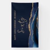 60e verjaardagsfeestje Elegant Navy Blue Gold Agaa Spandoek (Verticaal)