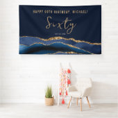 60e verjaardagsfeestje Elegant Navy Blue Gold Agaa Spandoek (Insitu)
