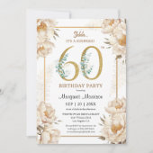 60e verjaardagsfeestje Elegante Witte Pioen Bloeme Kaart (Voorkant)