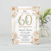 60e verjaardagsfeestje Elegante Witte Pioen Bloeme Kaart (Staand voorkant)