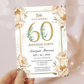 60e verjaardagsfeestje Elegante Witte Pioen Bloeme Kaart