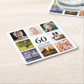 60e verjaardagsfeestje foto collage mannen kartonnen onderzetters (Schuin)