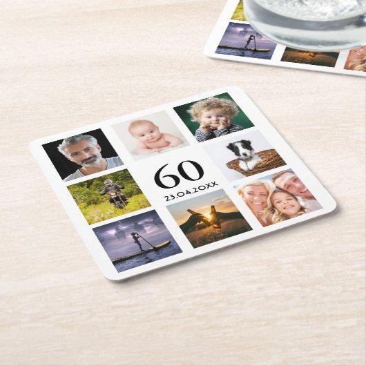 60e verjaardagsfeestje foto collage mannen kartonnen onderzetters (Schuin)