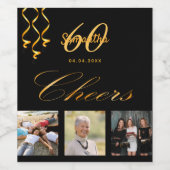 60e verjaardagsfeestje foto zwart gouden bedrieger wijn etiket (Enkel label)