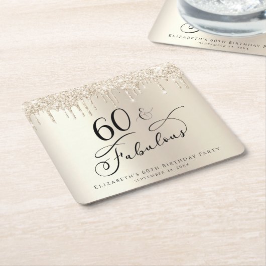 60e verjaardagsfeestje Glitter Gold Kartonnen Onderzetters (Schuin)