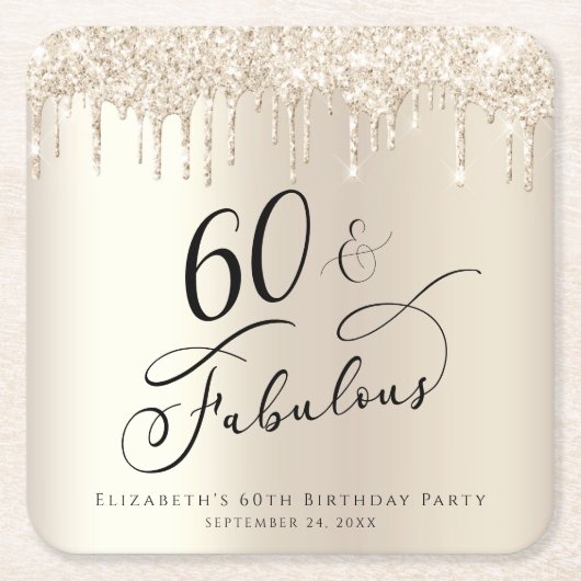60e verjaardagsfeestje Glitter Gold Kartonnen Onderzetters (Voorkant)