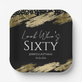 60e verjaardagsfeestje Gold Black Look Who's Papieren Bordje (Voorkant)