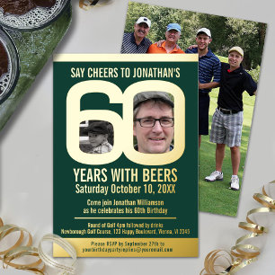 60e verjaardagsfeestje golf biertjes groen goud fo folie uitnodiging